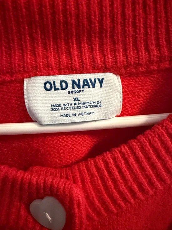 Old Navy Bright Red Heart-Button Crewneck Cardigan - Picture 2 of 2